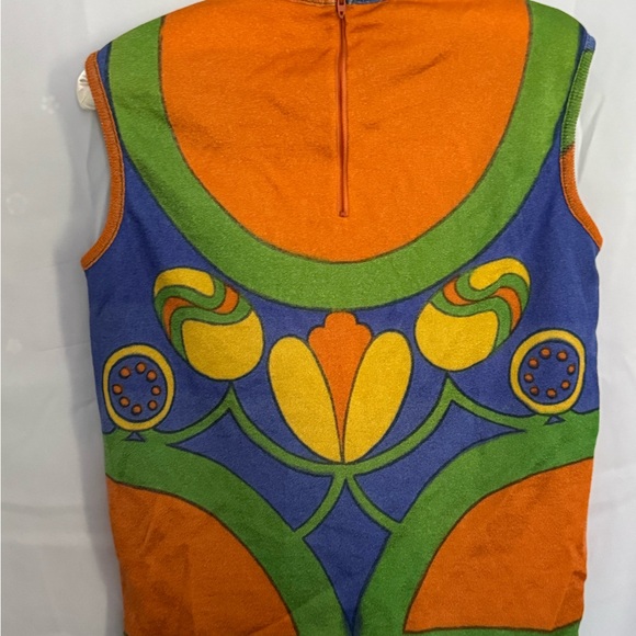 Vintage Lady Van Heusen Colorblock 70’s Sleeveless Floral Mod Mid So Cool - Picture 13 of 15